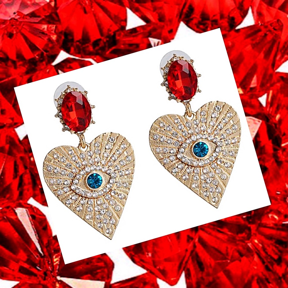 Red & Gold Rhinestone Eye Statement Post Earrings